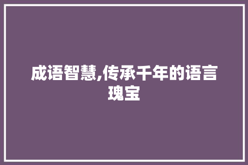 成语智慧,传承千年的语言瑰宝