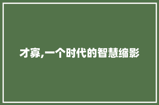 才寡,一个时代的智慧缩影 古代典籍