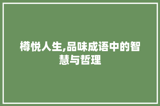 樽悦人生,品味成语中的智慧与哲理