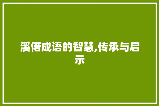溪偌成语的智慧,传承与启示
