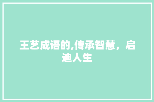 王艺成语的,传承智慧，启迪人生