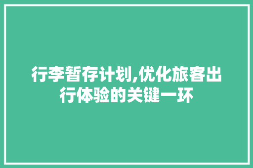 行李暂存计划,优化旅客出行体验的关键一环