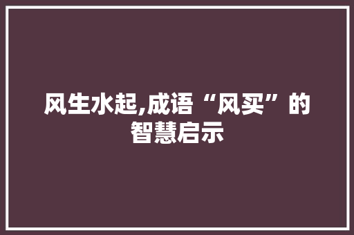 风生水起,成语“风买”的智慧启示