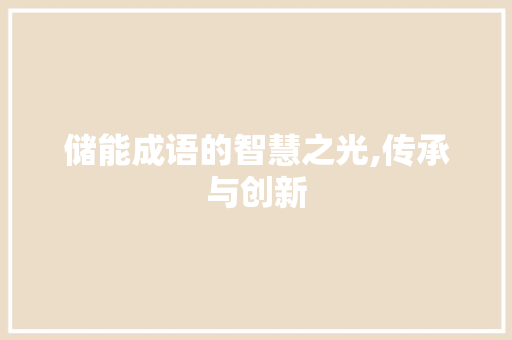储能成语的智慧之光,传承与创新