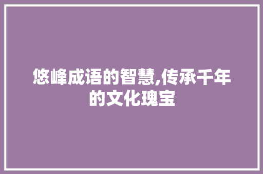 悠峰成语的智慧,传承千年的文化瑰宝
