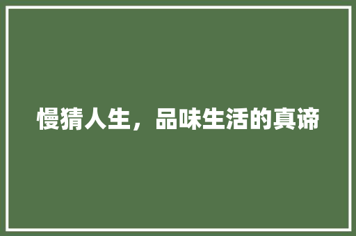 慢猜人生，品味生活的真谛