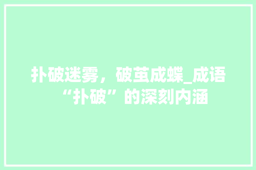 扑破迷雾，破茧成蝶_成语“扑破”的深刻内涵