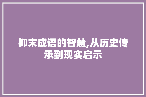 抑末成语的智慧,从历史传承到现实启示