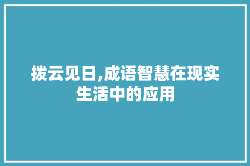 拨云见日,成语智慧在现实生活中的应用