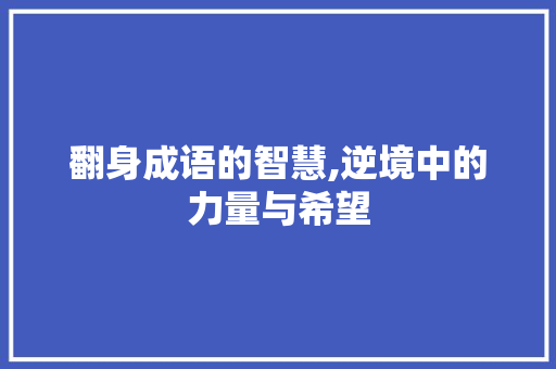 翻身成语的智慧,逆境中的力量与希望 诗词佳句
