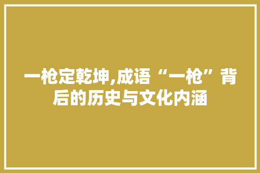 一枪定乾坤,成语“一枪”背后的历史与文化内涵 近义词汇