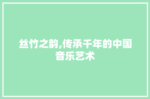 丝竹之韵,传承千年的中国音乐艺术