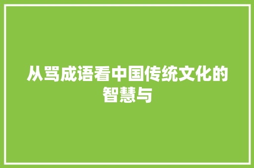 从骂成语看中国传统文化的智慧与