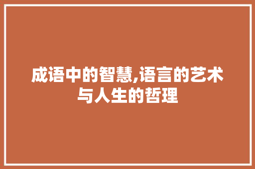 成语中的智慧,语言的艺术与人生的哲理