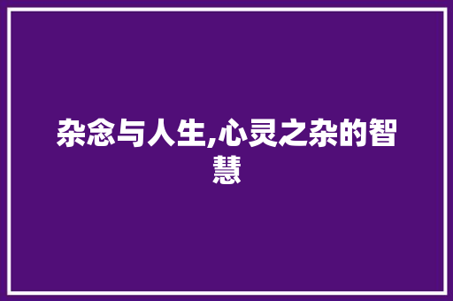 杂念与人生,心灵之杂的智慧