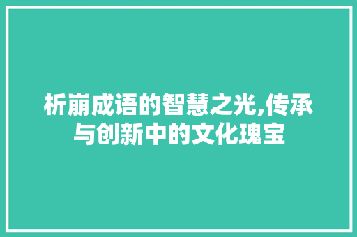 析崩成语的智慧之光,传承与创新中的文化瑰宝