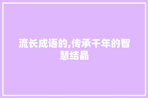 流长成语的,传承千年的智慧结晶