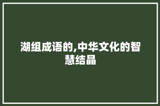 湖组成语的,中华文化的智慧结晶