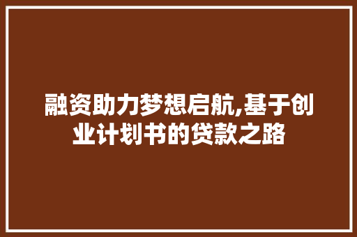 融资助力梦想启航,基于创业计划书的贷款之路