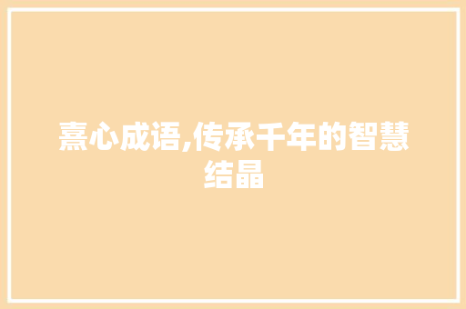 熹心成语,传承千年的智慧结晶
