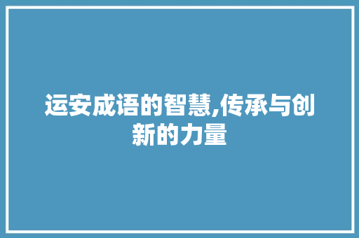 运安成语的智慧,传承与创新的力量
