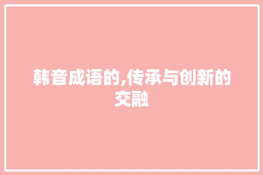 韩音成语的,传承与创新的交融 英语单词