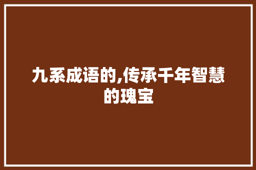 九系成语的,传承千年智慧的瑰宝