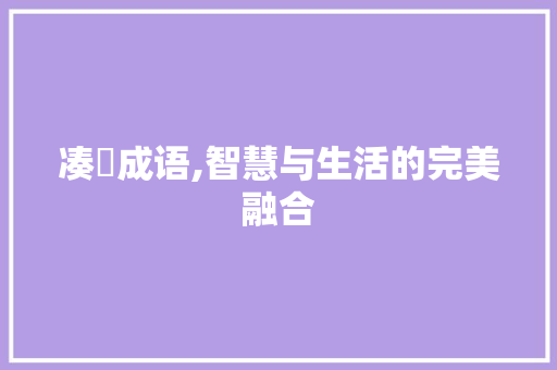 凑旳成语,智慧与生活的完美融合