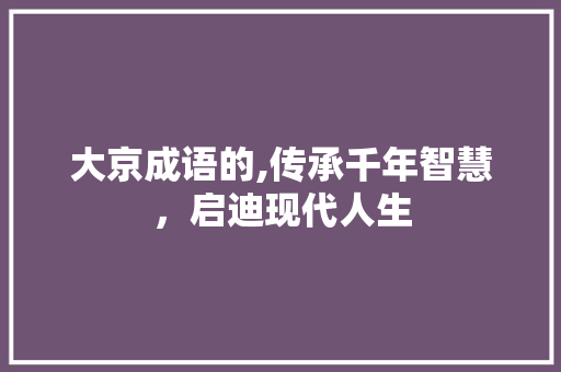 大京成语的,传承千年智慧，启迪现代人生