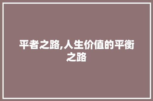平者之路,人生价值的平衡之路