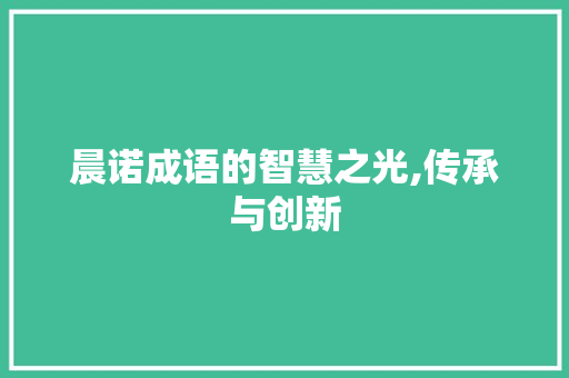 晨诺成语的智慧之光,传承与创新