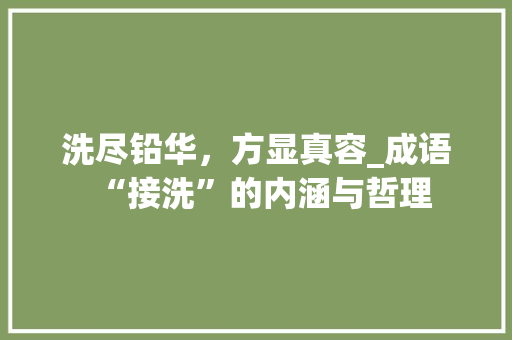 洗尽铅华，方显真容_成语“接洗”的内涵与哲理