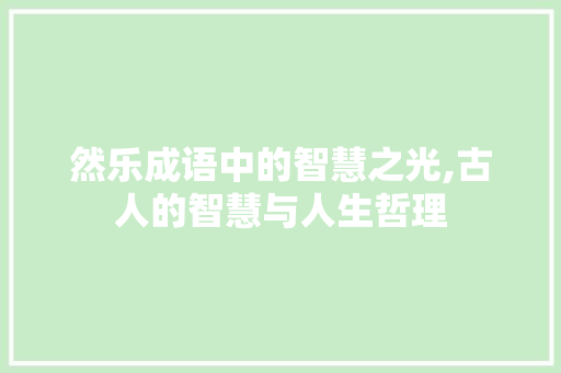 然乐成语中的智慧之光,古人的智慧与人生哲理 短语