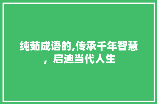 纯茹成语的,传承千年智慧，启迪当代人生 问答
