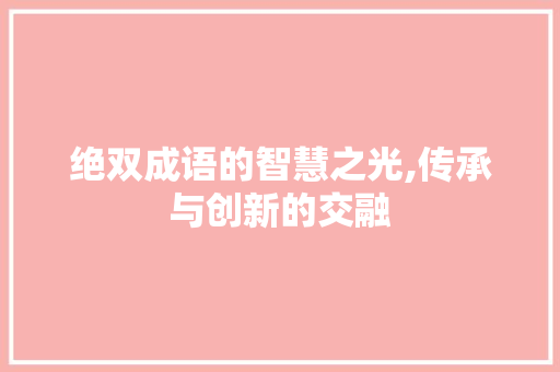 绝双成语的智慧之光,传承与创新的交融