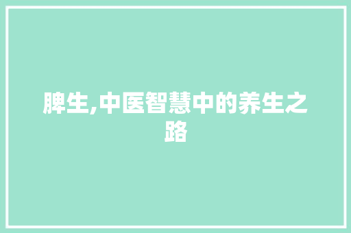 脾生,中医智慧中的养生之路
