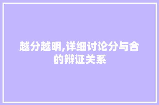 越分越明,详细讨论分与合的辩证关系