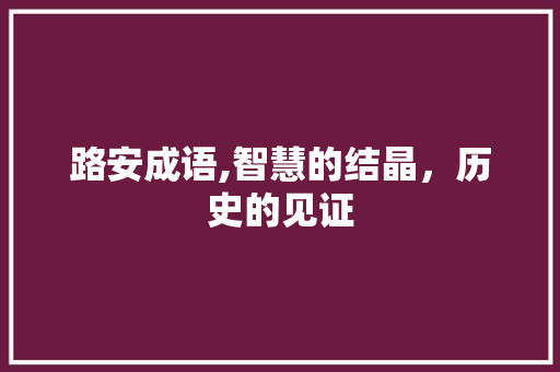 路安成语,智慧的结晶，历史的见证