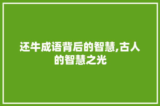 还牛成语背后的智慧,古人的智慧之光