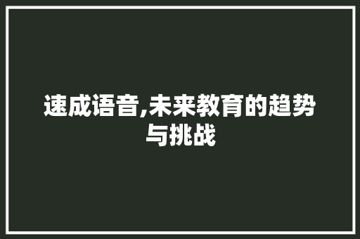 速成语音,未来教育的趋势与挑战 汉字拼音