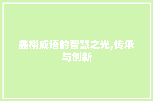 鑫栩成语的智慧之光,传承与创新