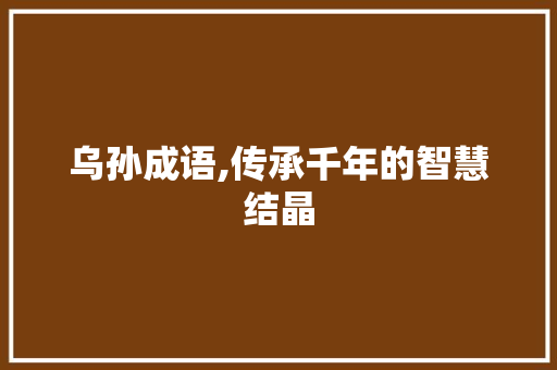 乌孙成语,传承千年的智慧结晶