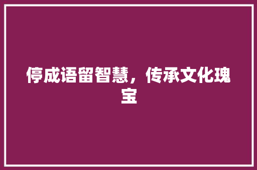 停成语留智慧，传承文化瑰宝