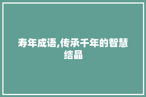 寿年成语,传承千年的智慧结晶