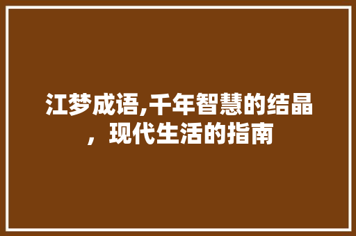 江梦成语,千年智慧的结晶，现代生活的指南