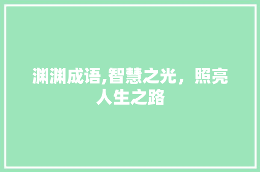 渊渊成语,智慧之光，照亮人生之路