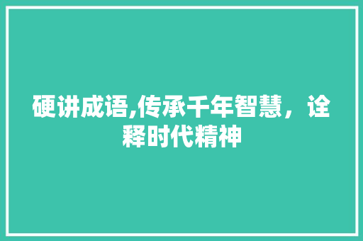 硬讲成语,传承千年智慧，诠释时代精神