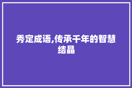 秀定成语,传承千年的智慧结晶