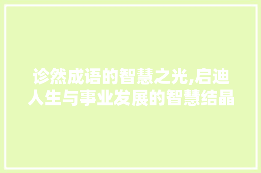 诊然成语的智慧之光,启迪人生与事业发展的智慧结晶