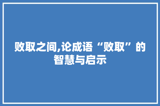 败取之间,论成语“败取”的智慧与启示